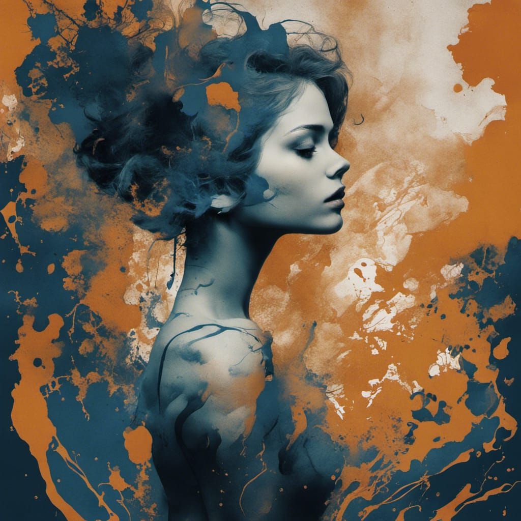 Monochrome Silhouette of Girl with Ink Details