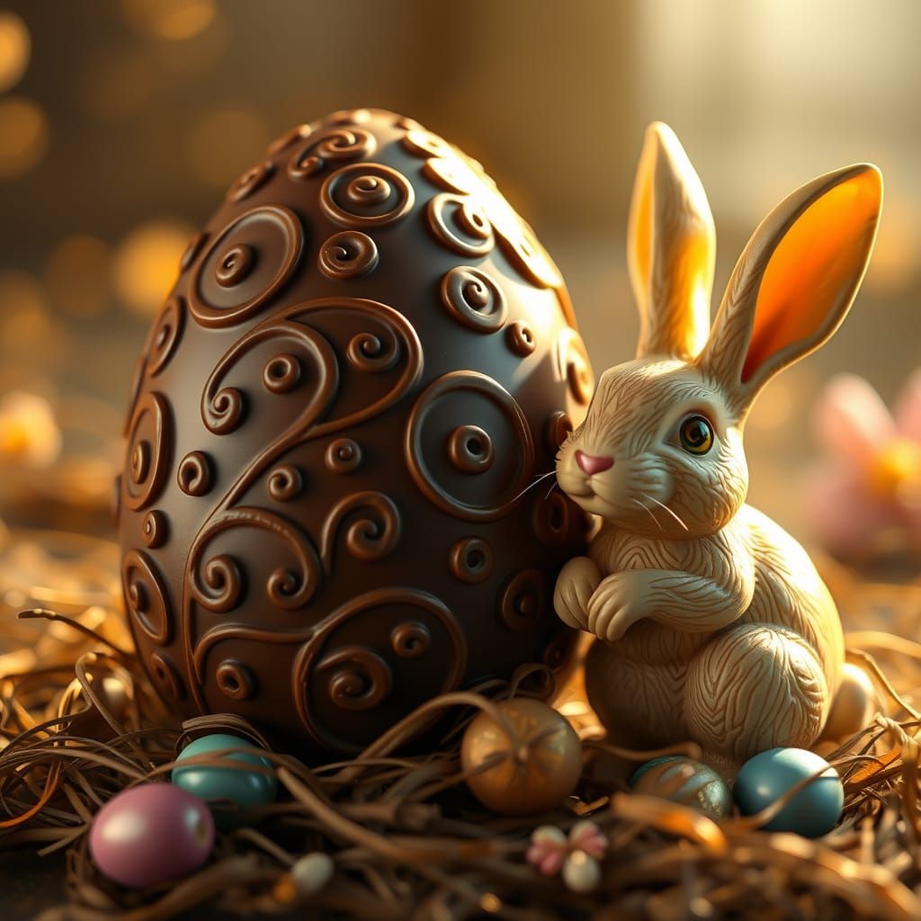 Chocolate Egg and Bunny Sculpture as Digital Art