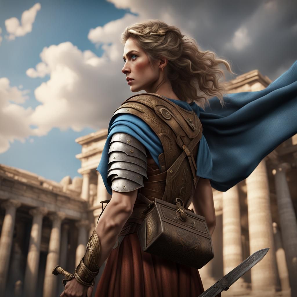 Roman Woman Doctor in Ancient City, Detailed Matte Painting