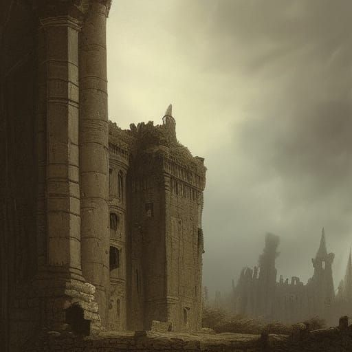 Haunting Medieval Castle Ruins: Gothic Horror Illustration