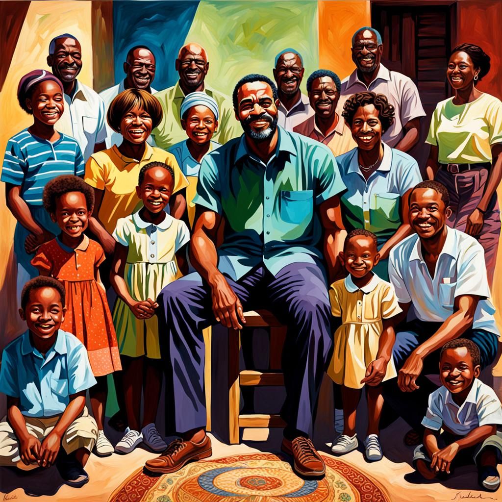 African American Family's Joyful Reunion in Triadic Colors