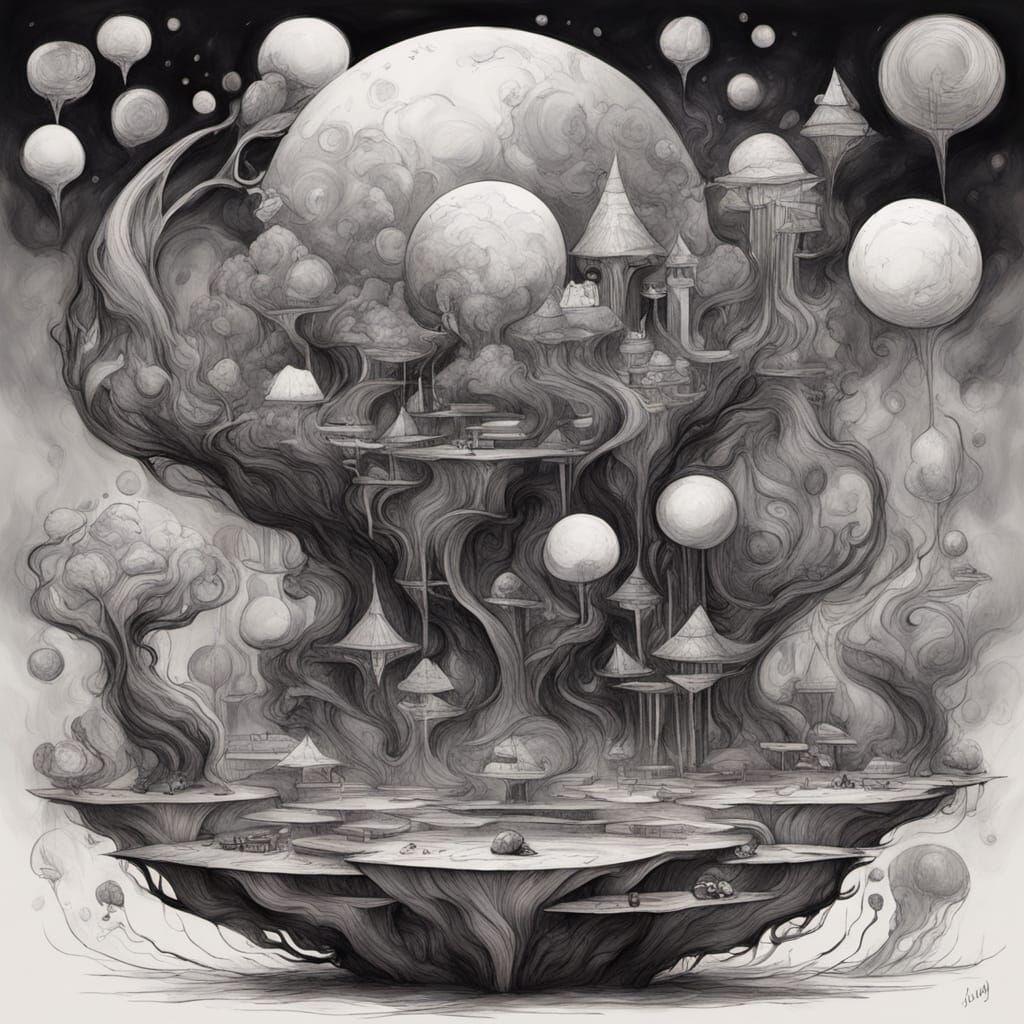 Crimson Magical Obsidian Abstract Surrealism Sketch