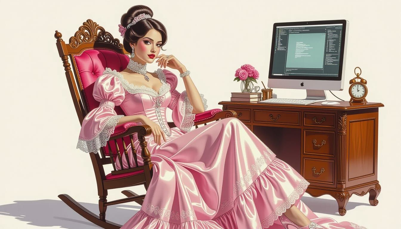 Victorian Woman in Sumi-e Pop Art Style