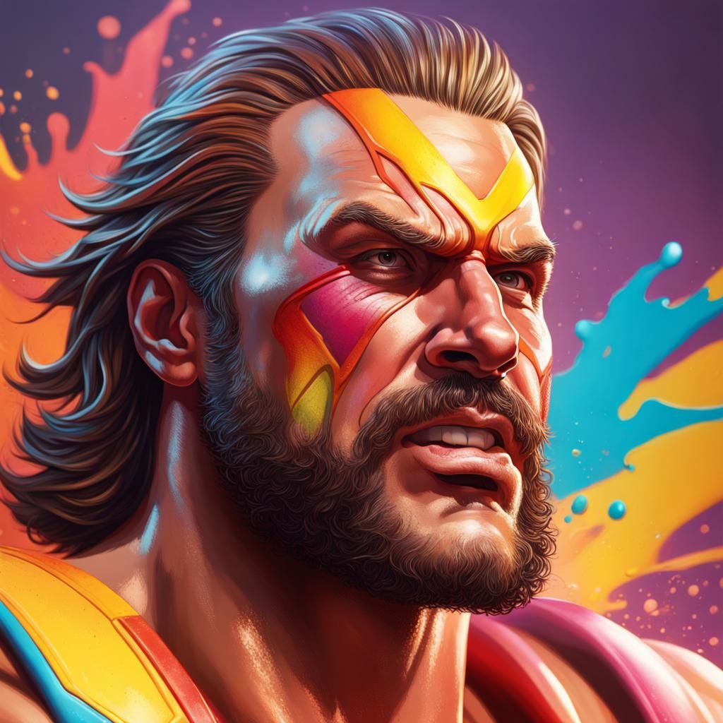 Hyperrealistic Splash Art of Super Macho Man