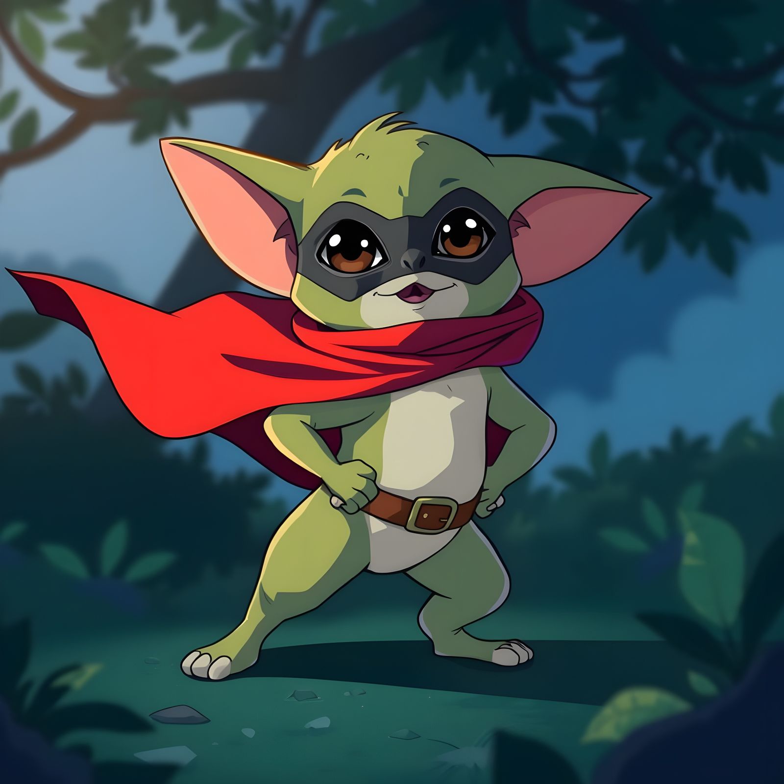 Manga-Inspired Superhero Lesser Bushbaby in Scarlet Cape