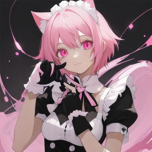 Girl with Cat Features in Maid Outfit: Digital Art
