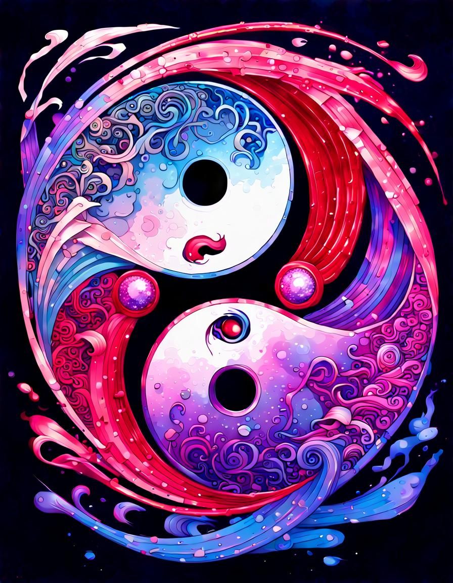Glittering Yin Yang Symbol with Flowing Ribbons
