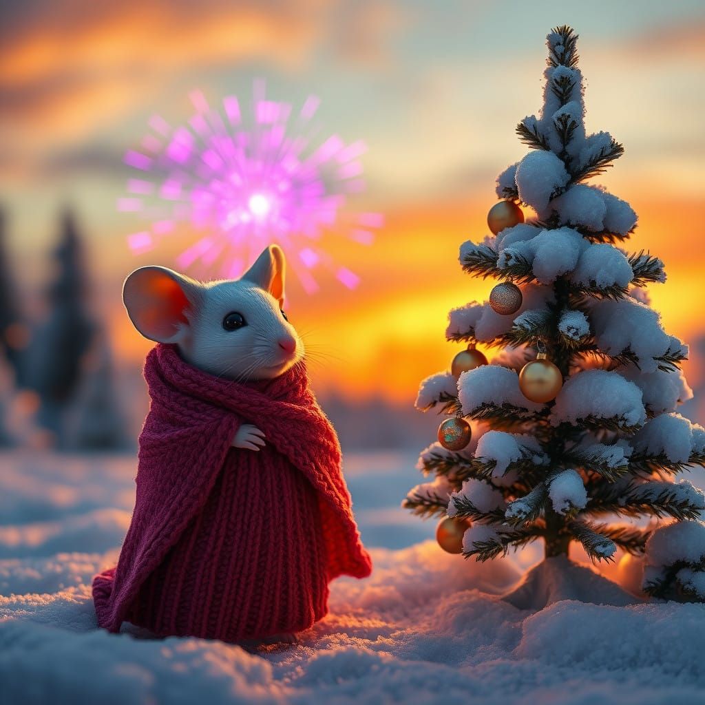 Whimsical Snowy Christmas Scene in Dreamlike Aesthetic