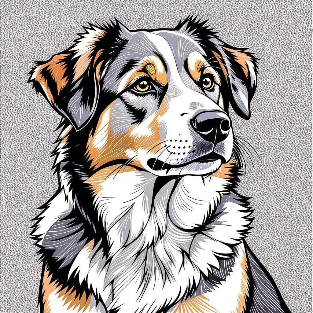 Minimalist Single-Line Dog Drawing in Black Ink