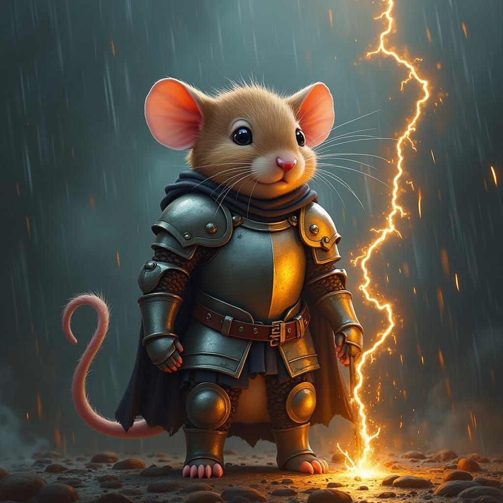 Cute Mouse in Knight's Armor Struck by Lightning