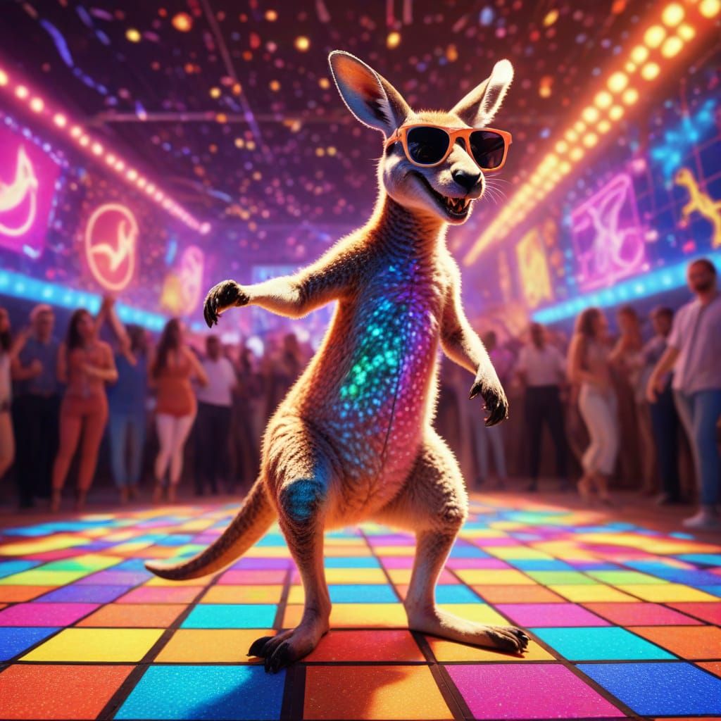 Kangaroo Dancing Disco in Vibrant Comic Style