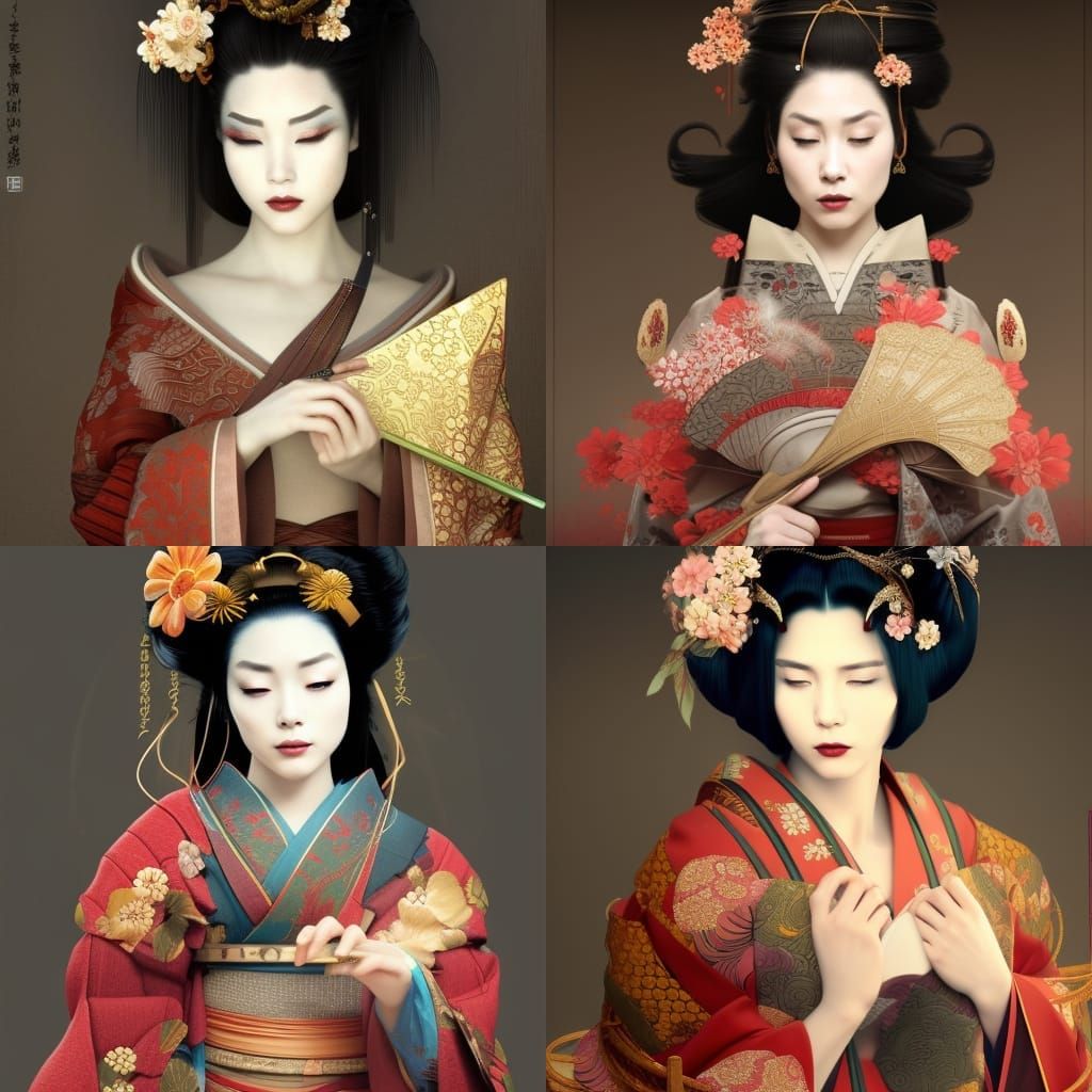 Elegant Geisha Portrait in Traditional Japanese Style