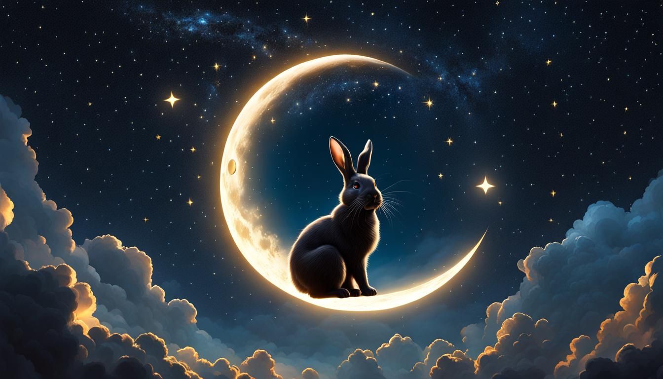 Anthropomorphic Rabbit Gazing at Starry Sky
