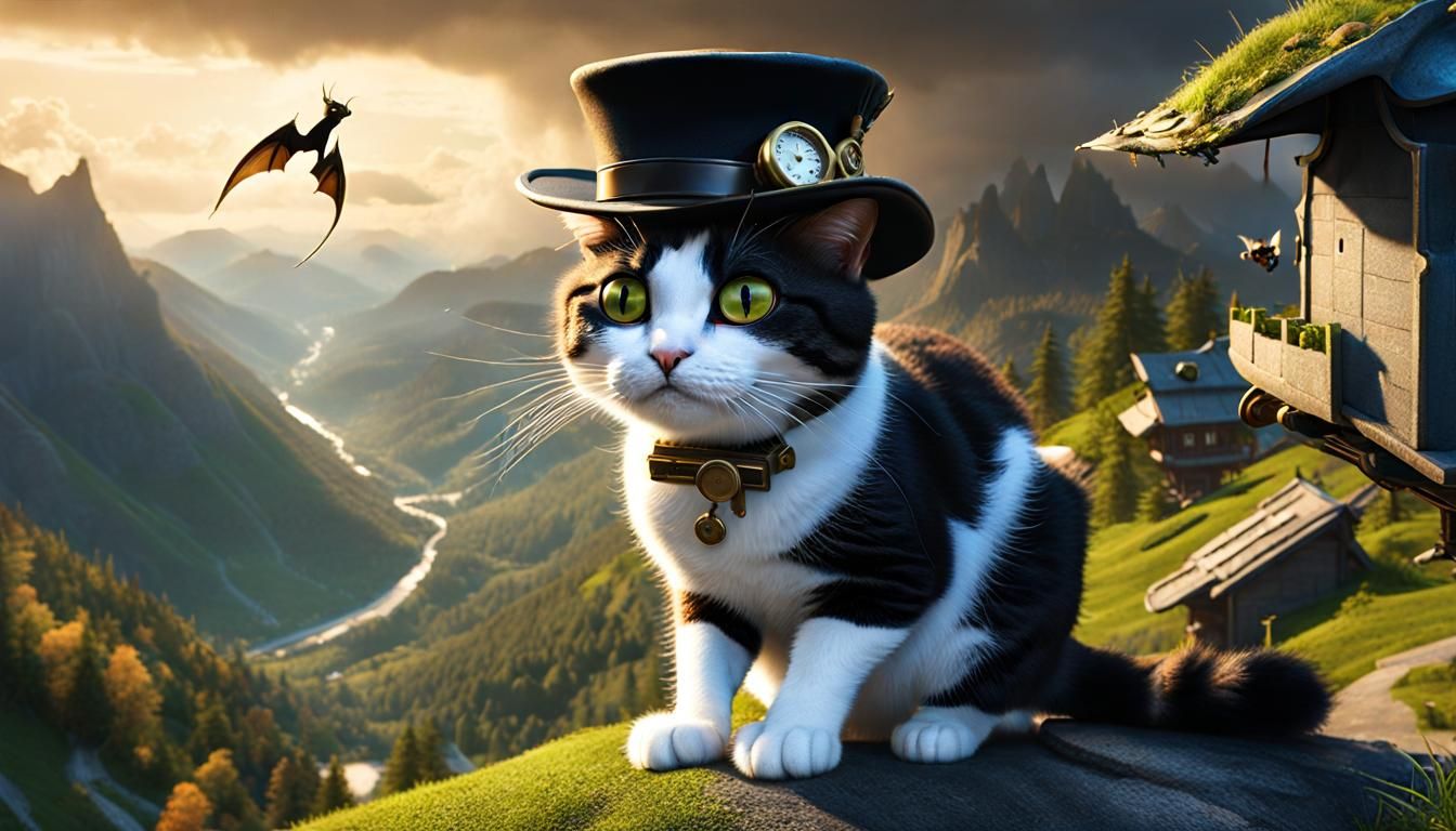 Winged Frog Over Wasted Waterland in Steampunk Style