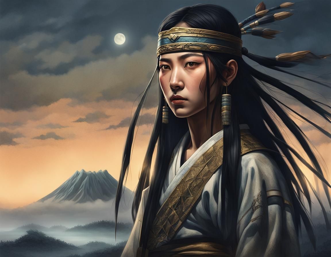 Hyperrealistic Portrait of a Japanese Warrior Girl