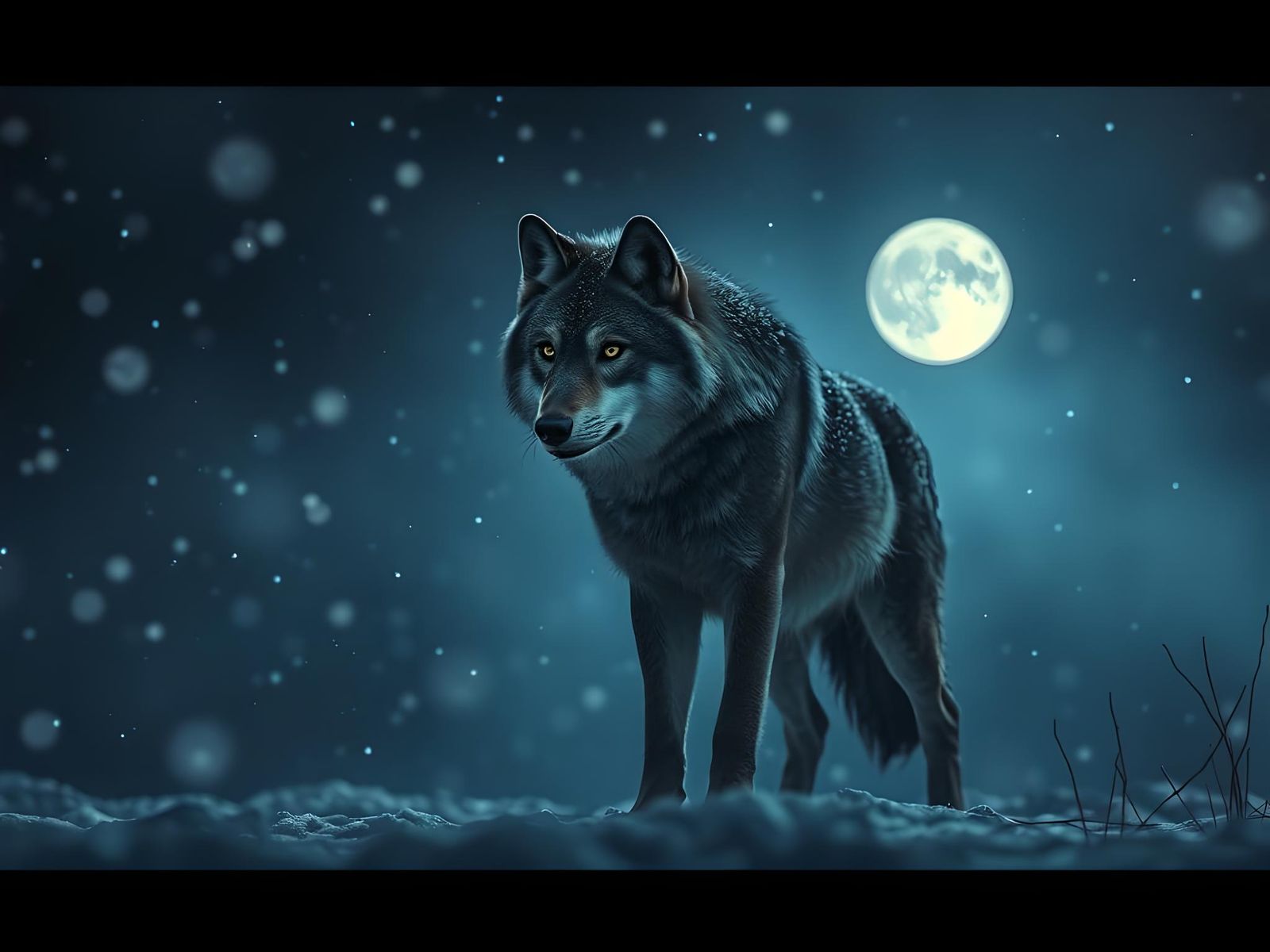 Lonely Wolf in Winter Night: Fantasy Concept Art