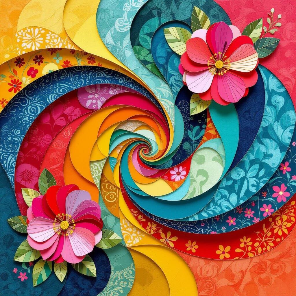 Colorful Paper Artwork with Swirling Textures