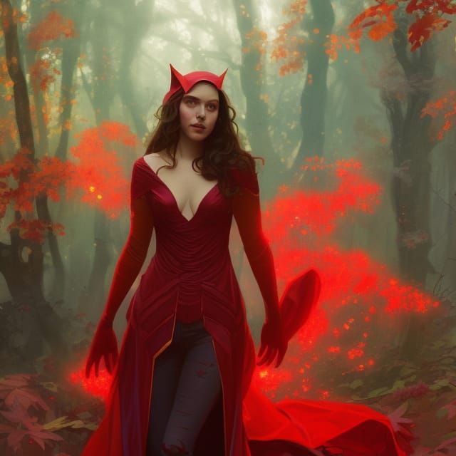 Scarlet Witch in Autumn: Maximalist Concept Art