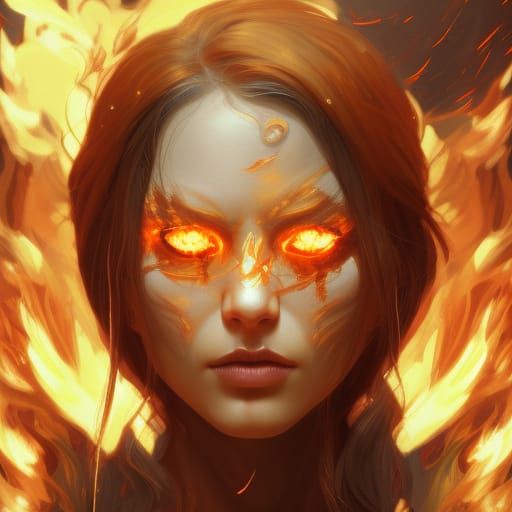 Angry Fire Bender Girl Portrait in Hyperdetailed Style