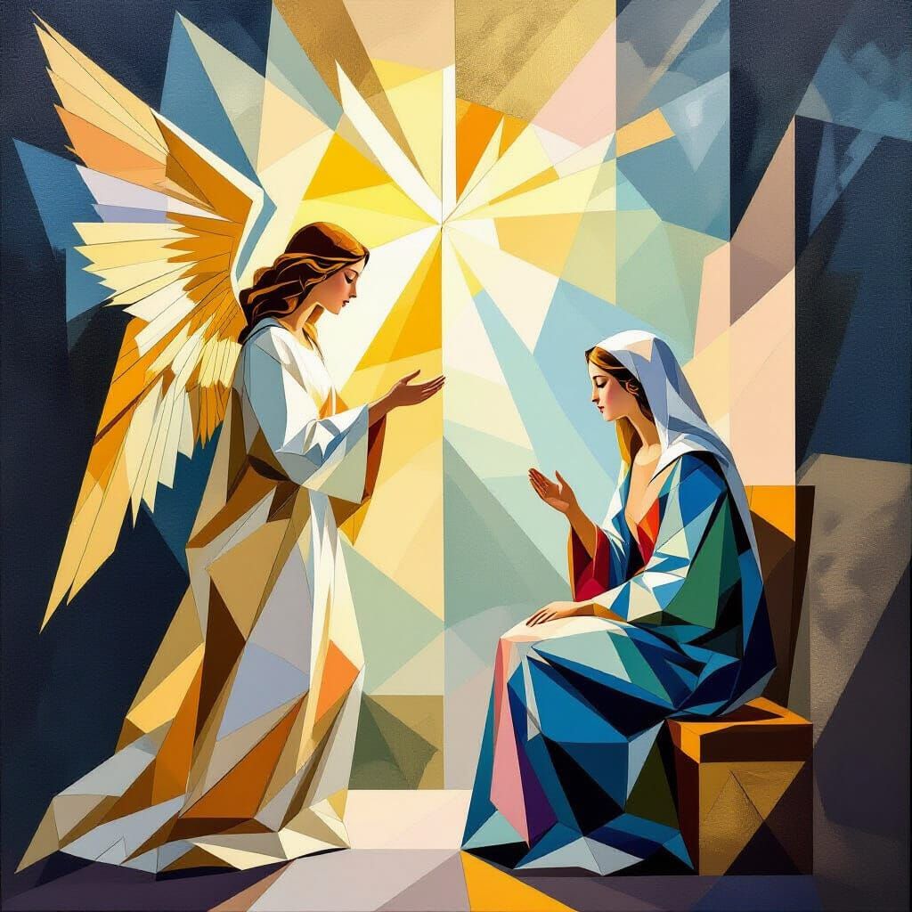 Cubist Annunciation: Gabriel and Mary in Light