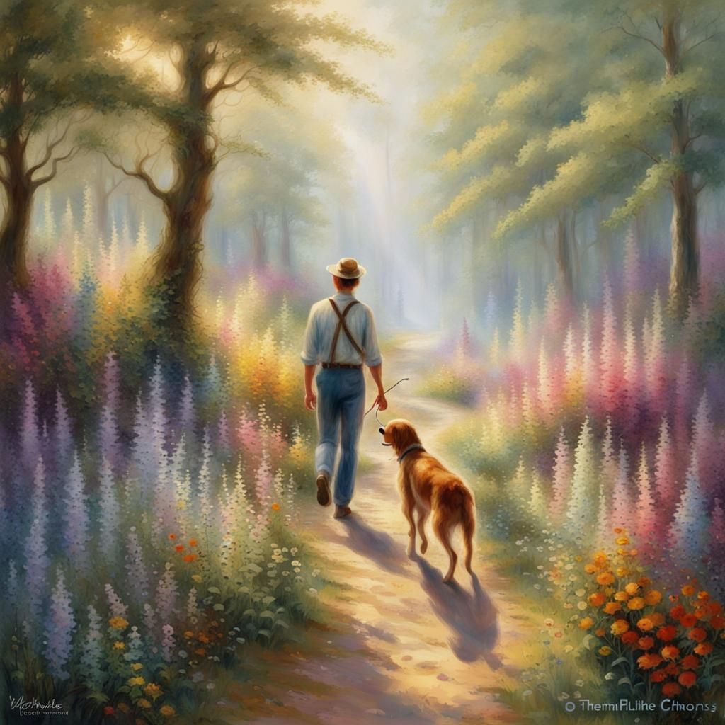 Summer Forest Scene with Couple in Ethereal Style