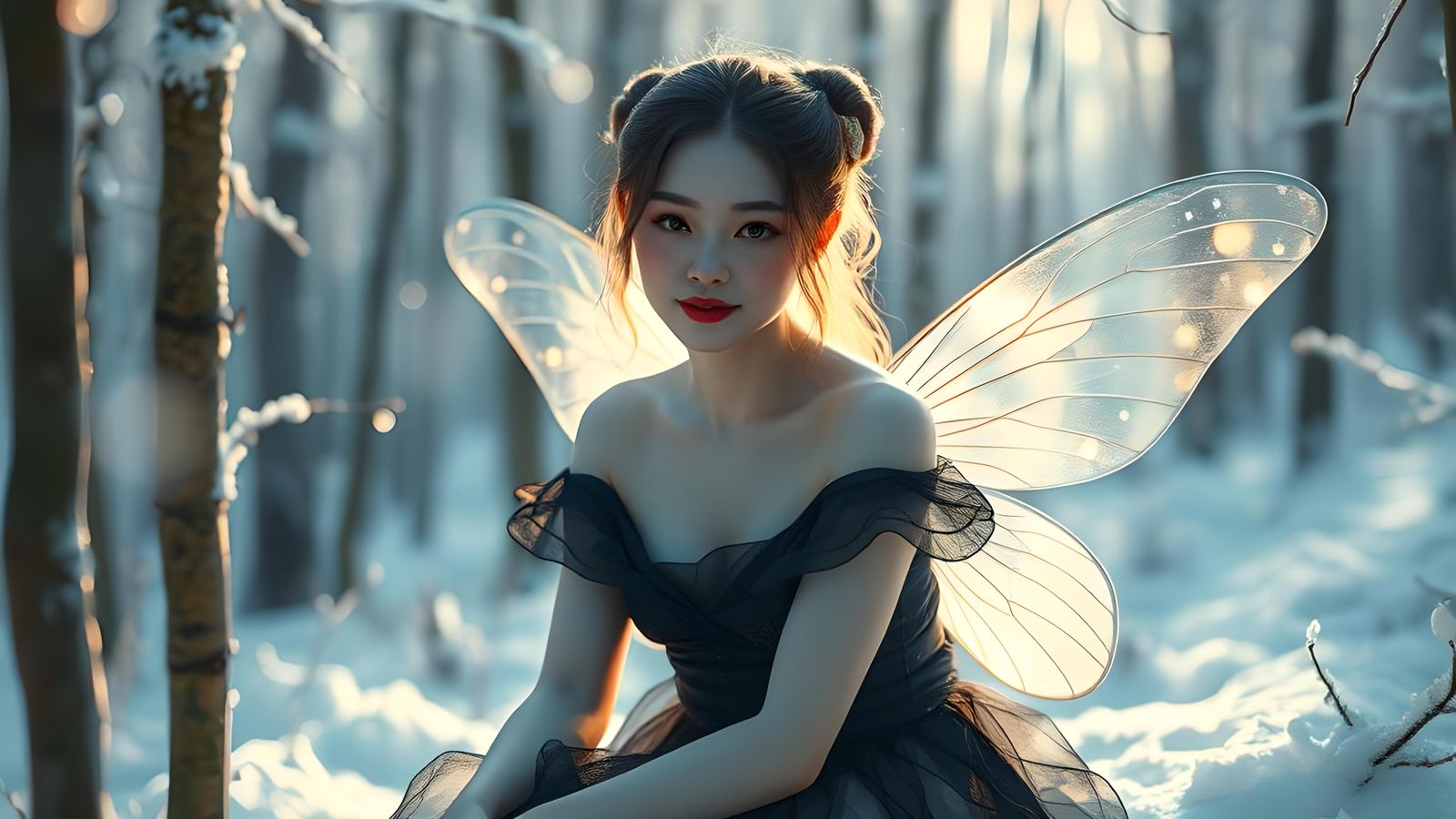 Ainu Fairy in Snow Forest, Hyperdetailed Portrait