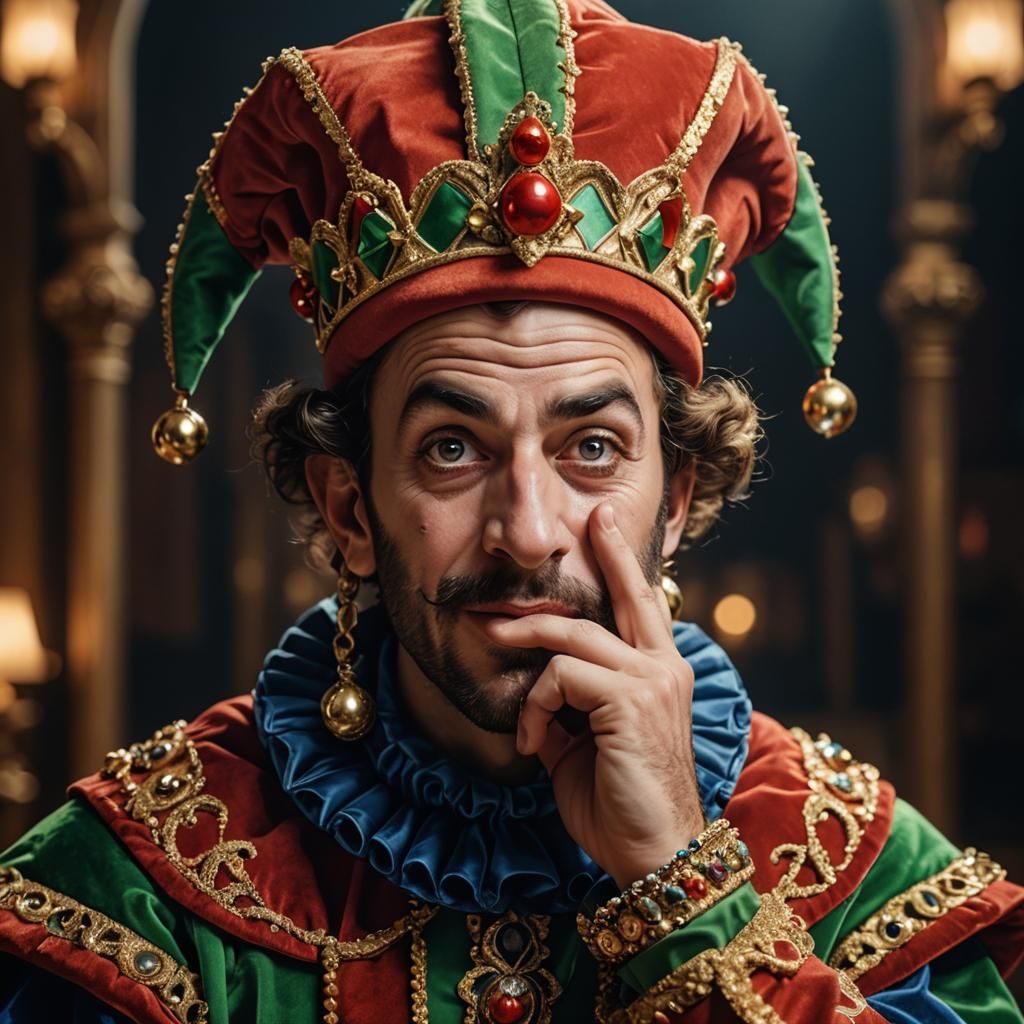 Court Jester Poses Silently: Photorealistic Close-Up