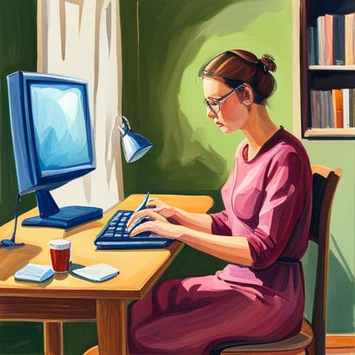 Detailed Gouache Painting of a Computer