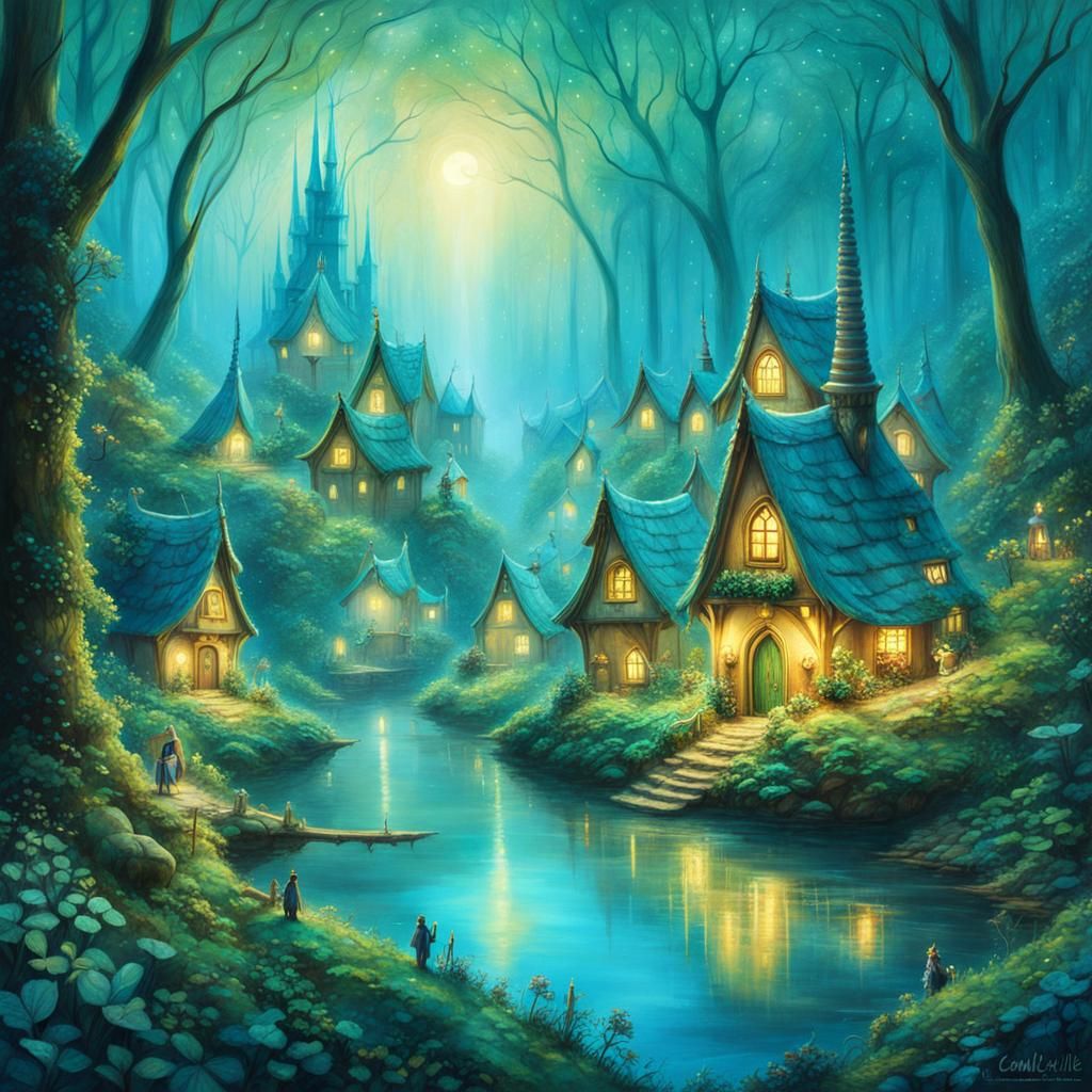 Enchanted Fairy Village in Misty Forest