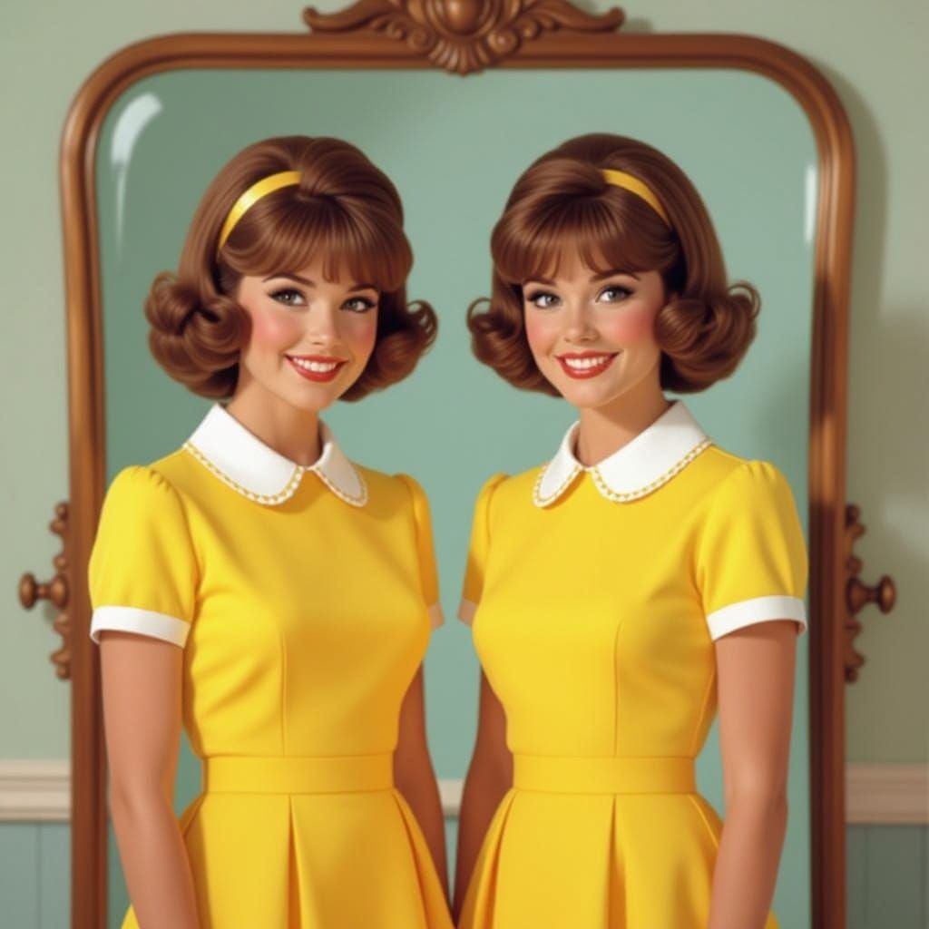 Vintage Cousins Patty and Cathy Lane Pose in Bright Yellow S...
