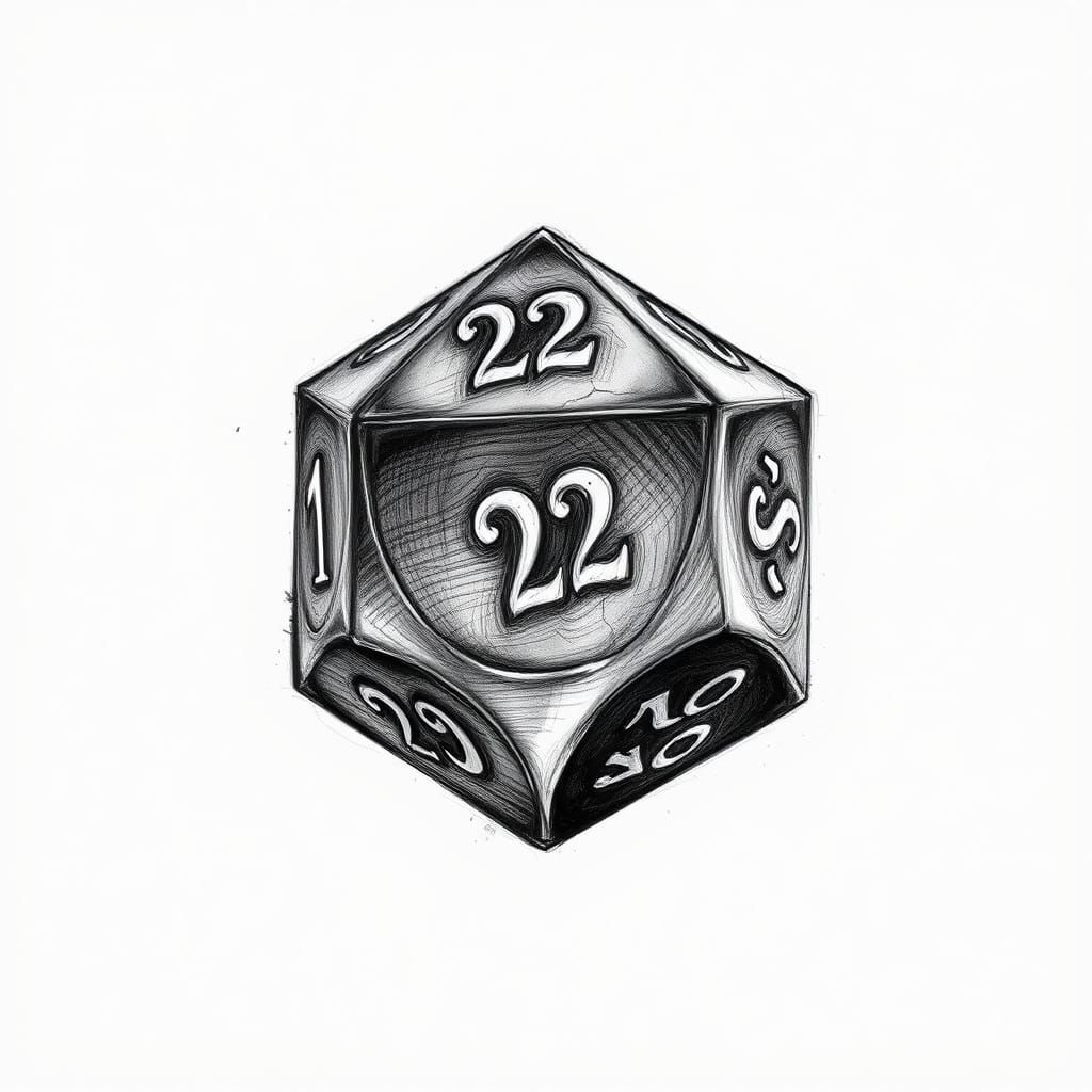 Hyperdetailed Charcoal Rendering of a D20 Dice