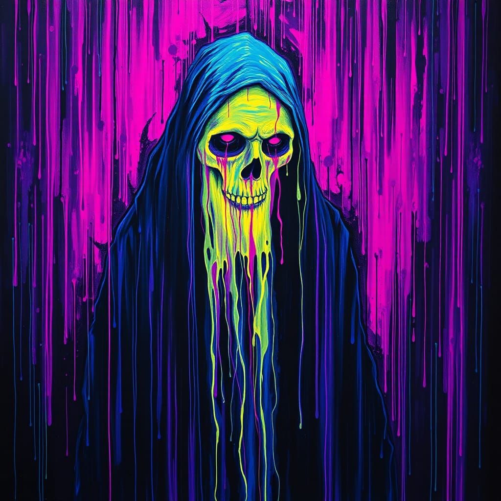 Holographic Wraith Dissolving in Spectral Blacklight Paint