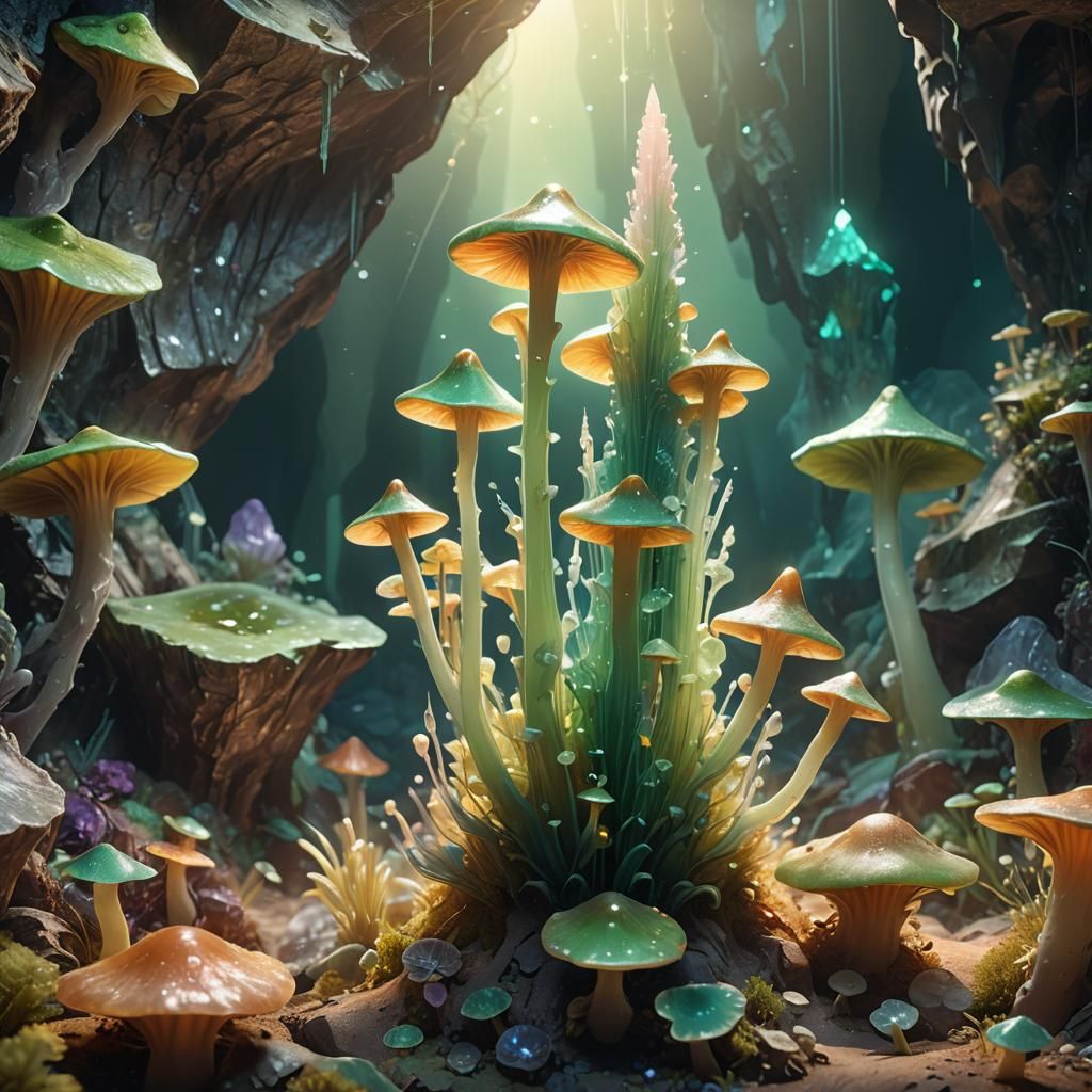 Gemstone Cave Fungus in 3D Digital Art