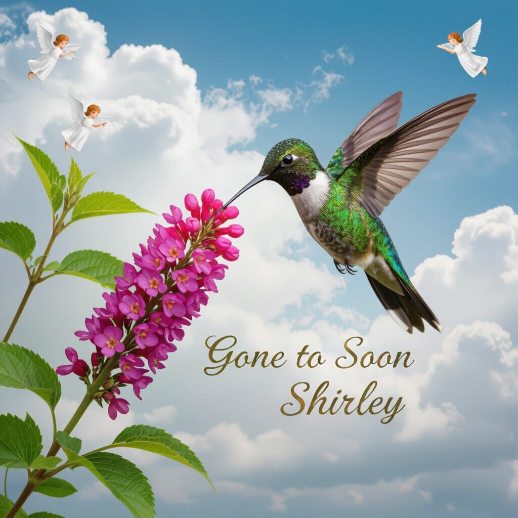 Hummingbird in Flight Near Flowering Currant