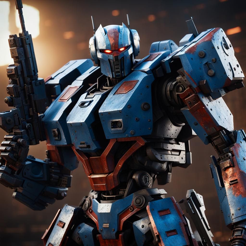 Giant Robot Warrior in a Ruined City