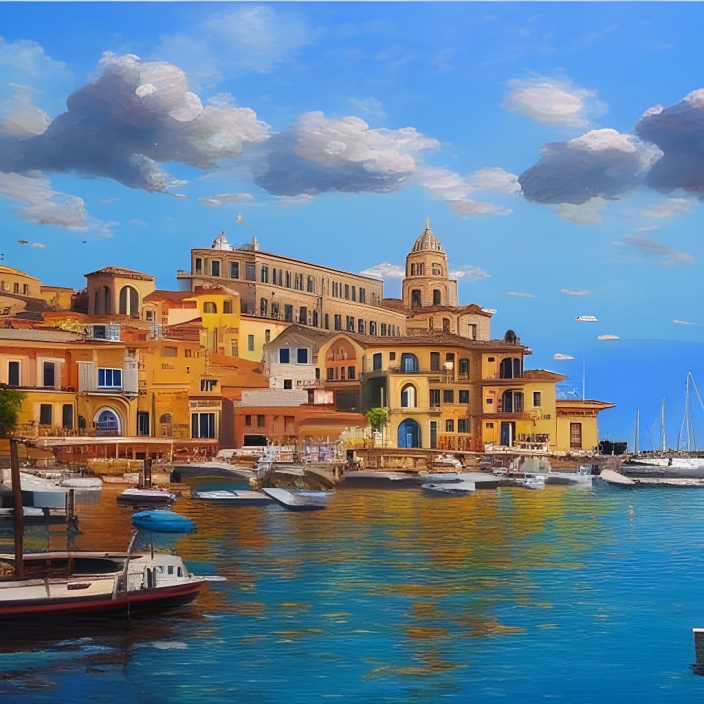 Picturesque Sicily Town in Sunny Oil Painting