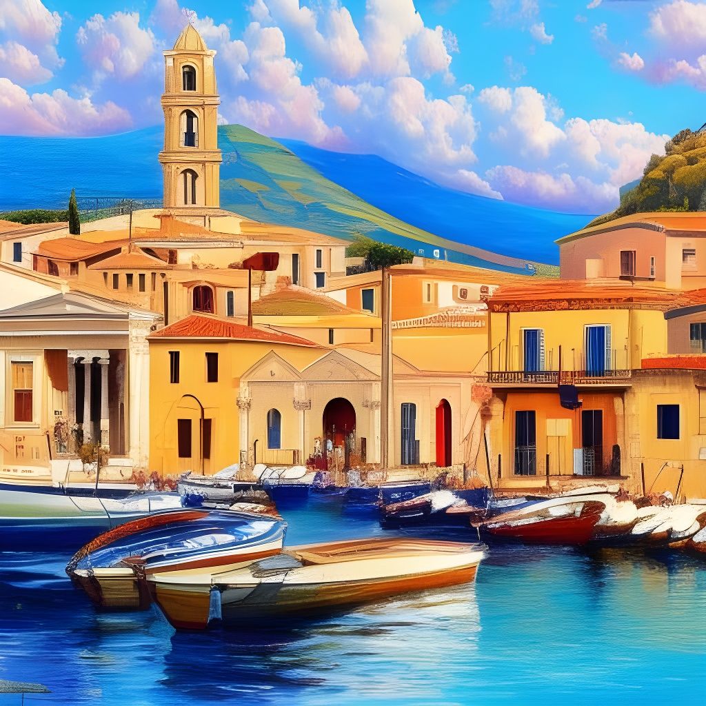 Picturesque Sicily Town Oil Painting Landscape