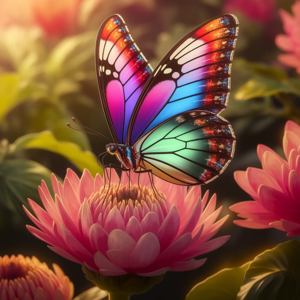 Tropical Crystal Butterfly Perched on Blooming Flower