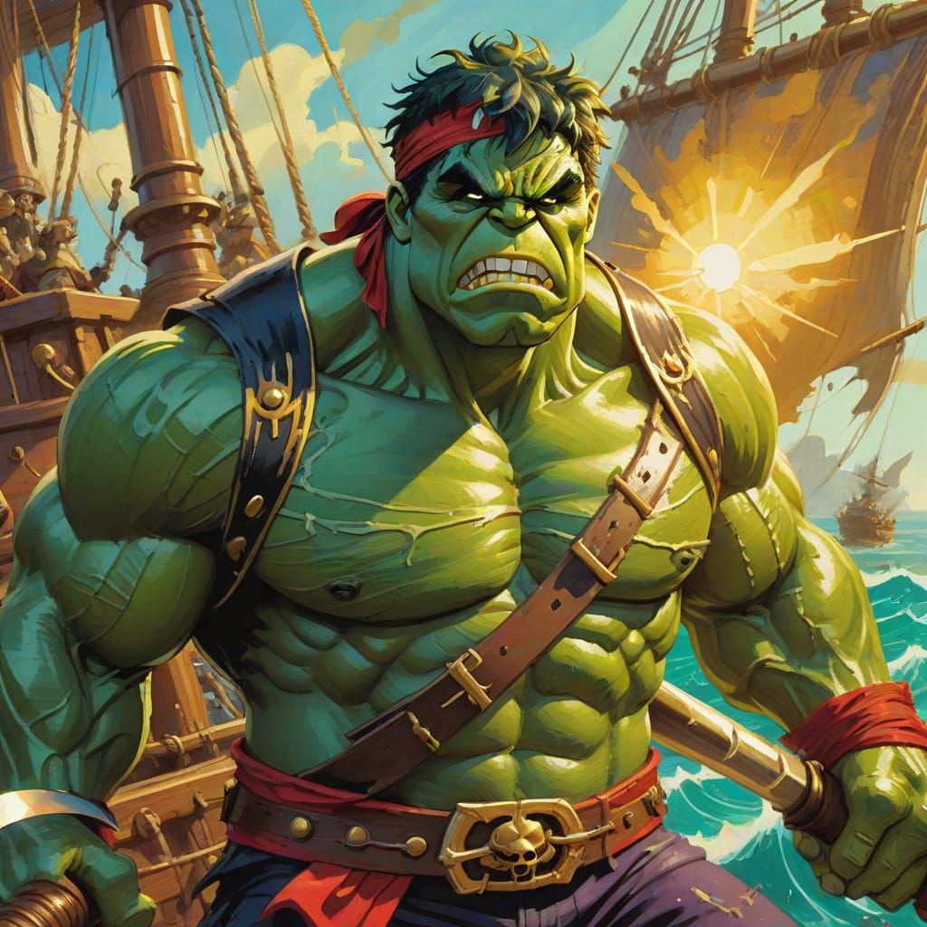 Hulk as Pirate Captain: Gouache Comic Art