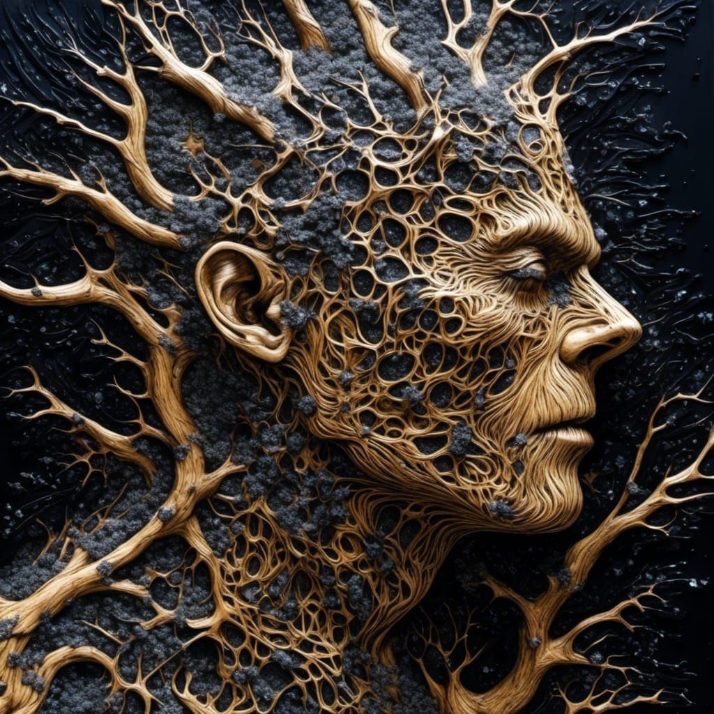 Surreal Spine Optical Illusion in Pyrography Style