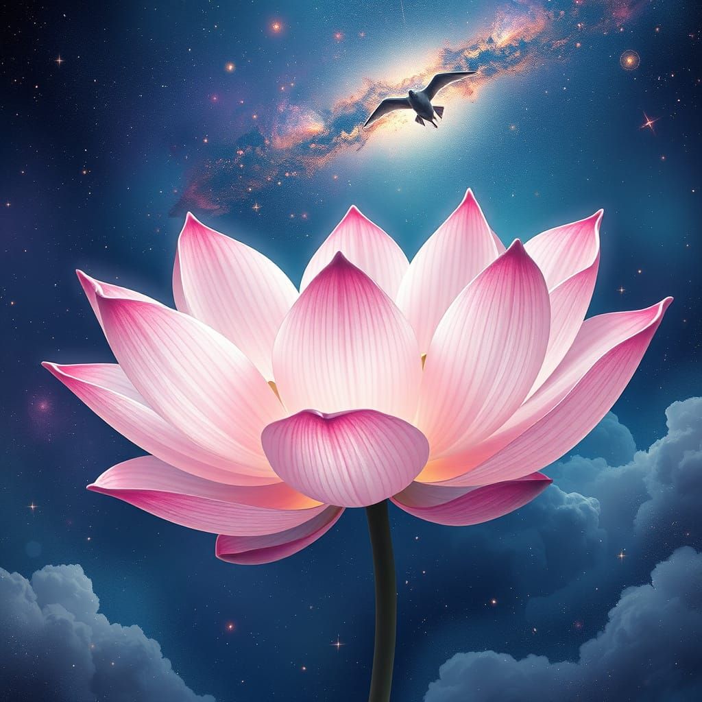 Lotus Flower Floating in Space: Ethereal Dreamscape