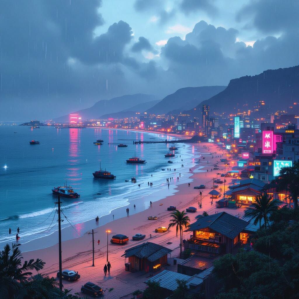 Cyberpunk Mussulo Peninsula Panorama in Luanda