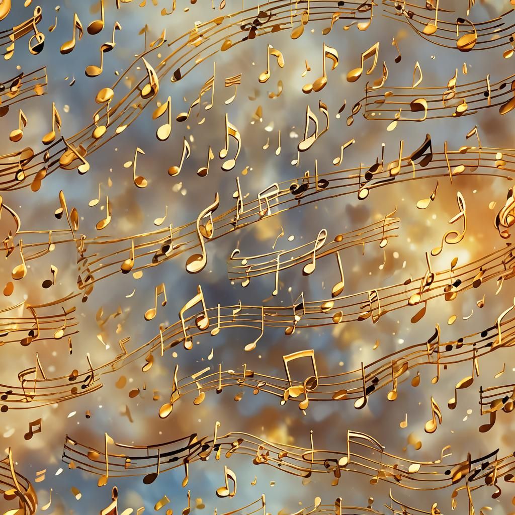 Golden Music Notes in Dreamy Digital Art