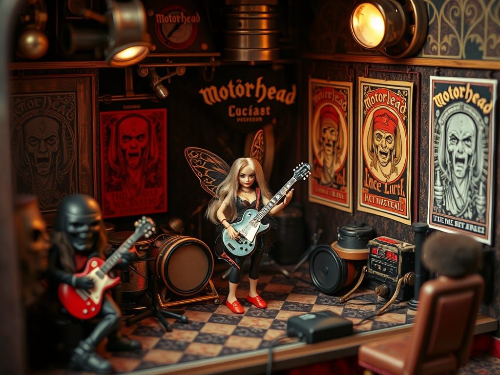 Steampunk Dollhouse Rock Stage with Fairy Guitarist