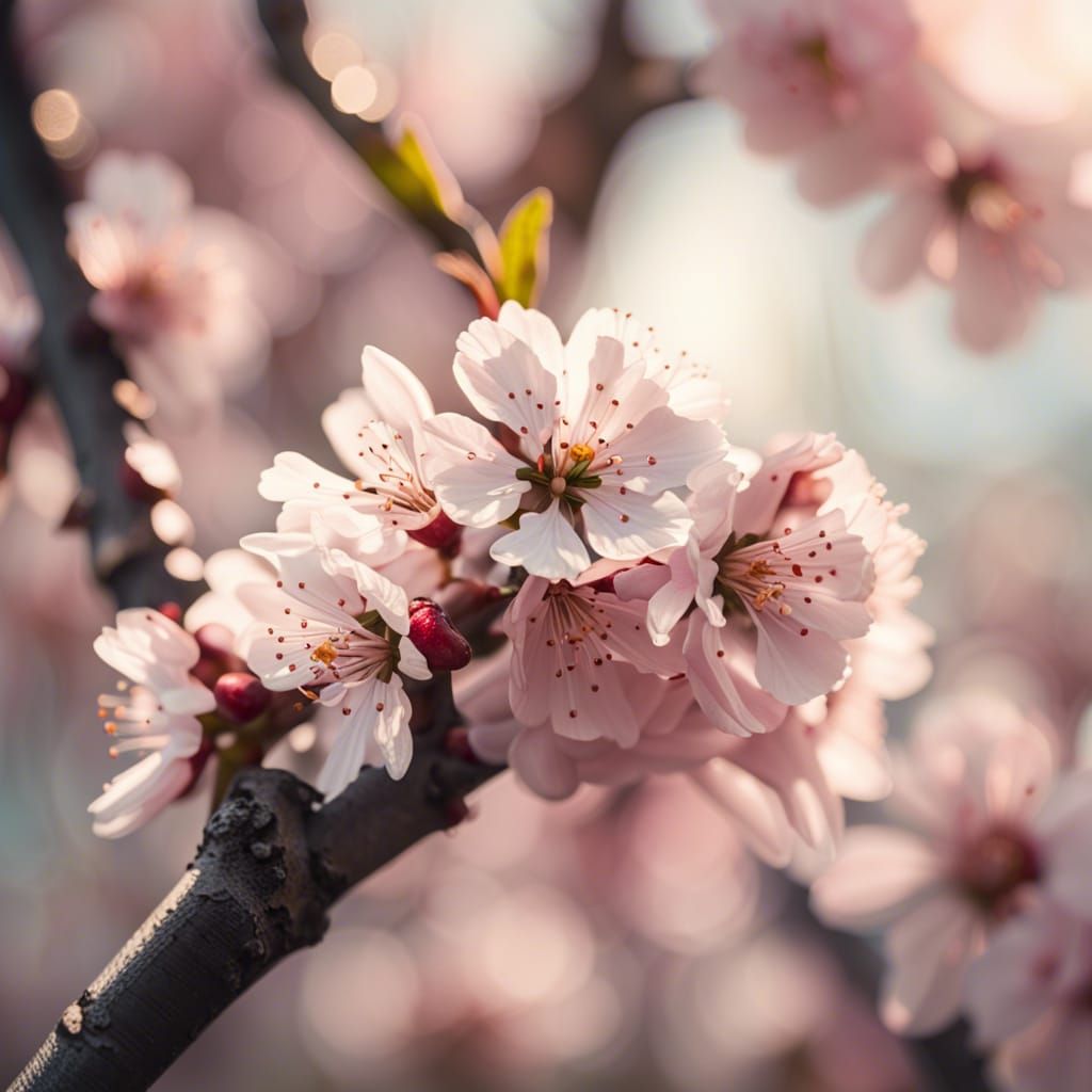 Detailed Cherry Blossom Branch Photo with Bokeh