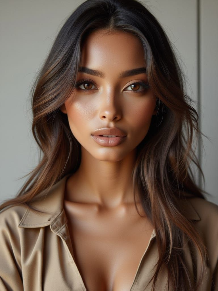 Detailed Portrait of a Young Woman in Soft Studio Lighting