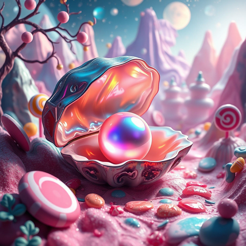 Pearl in Candyland Oyster Shell: Digital Illustration