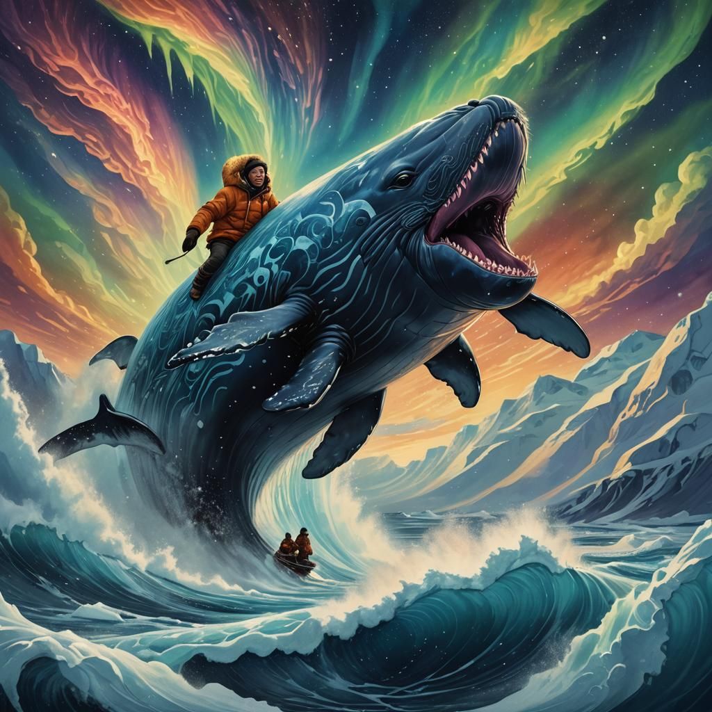 Inuit Rides Whale in Arctic Fantasy Art