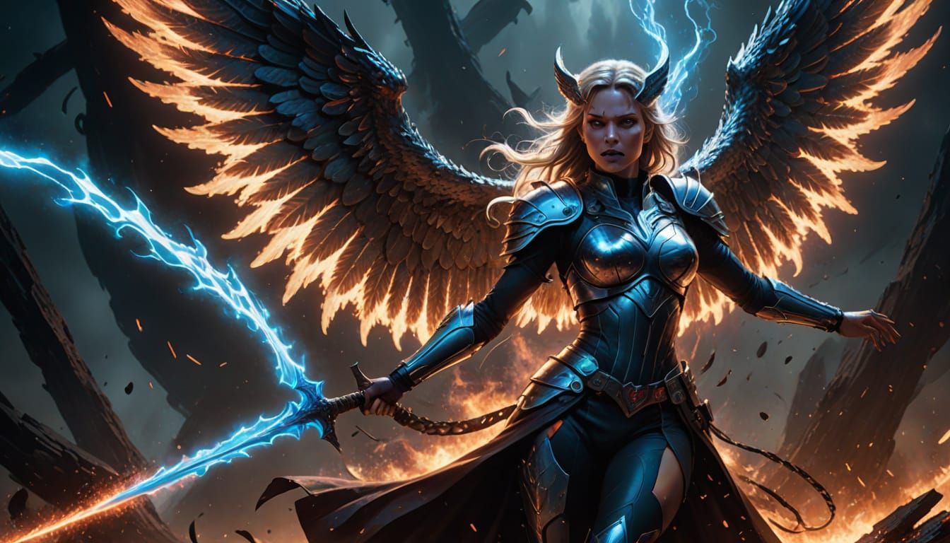 Valkyrie Disintegration in Cosmic Storm: Science Fiction Art