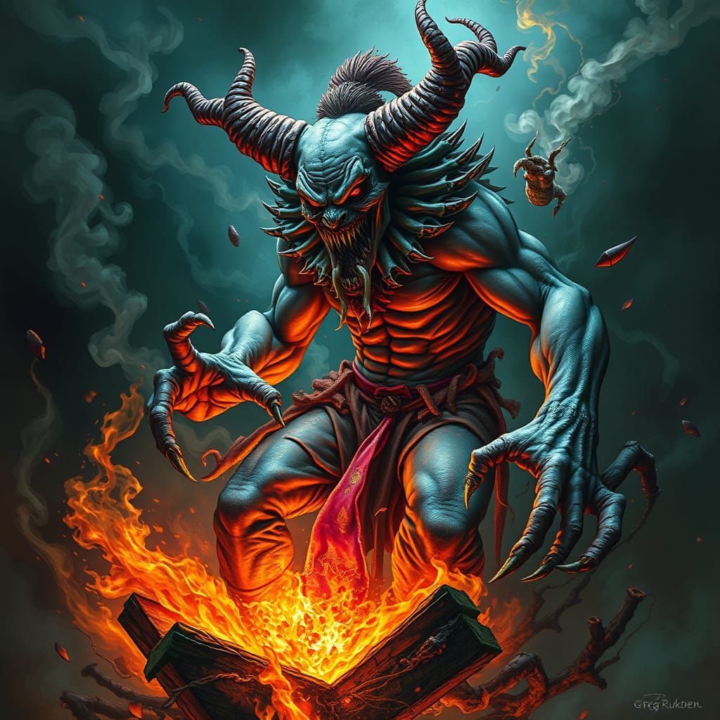 Muscular Demon Tears Open Hellish Dimension in Tattered Clow...